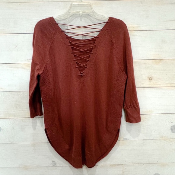 Express rust drape front lace up back pullover sweater ❤️ - Picture 6 of 8
